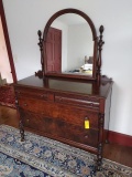 Mahogany Mirror Back 2 Over 2 Drawer Dresser w/ Pineapple Motive