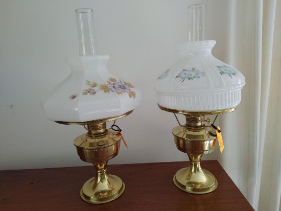 (2) Aladdin Electrified Brass Kerosene Lamps