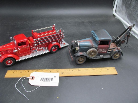 (2) Diecast Toys, 1931 Motor City Model A Tow Truck, 1938 Signature Series Mack Fire Truck