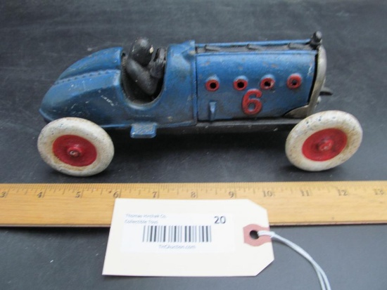 Unmarked Cast Iron Vintage Blue Race Car