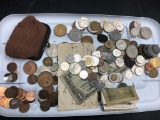 Lot of Foreign and Domestic Currency and Coins