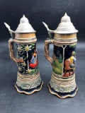 (2) German Steins w/ Reuge Music Boxes in the Bottom