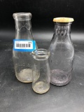 (3) Glass Milk Bottles