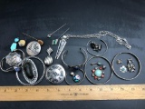 (20+) Pieces Native and Mexican Sterling Jewelry Lot