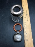 Bakelite and Sterling Baby Rattle and Sterling Topped Hair Receiver