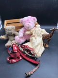 McGees Wooden Crate w/ Stuffed Animals, Collars + Doll