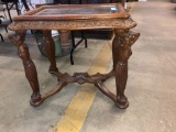 Relief Carved Mahogany Coffee Table with Tea Tray