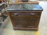 Walnut Green Marble Topped Commode