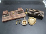 Desk Set, Pen Box, Brass Change Tray, Etc