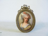 19th C French Brass Framed Miniature Signed Portrait on Porcelain