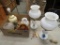 Pair of Milk Glass Boudoir Lamps and box of lamp parts