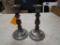 Pair of Pewter and Turned Wood Candlesticks