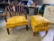 Contemporary Upholstered Mahogany Frame Arm Chair & Ottoman