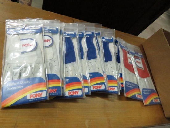 Lot of 13 new old stock '70s / '80s Pony batting gloves.