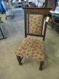 Antique Carved Oak Upholstered Side Chair