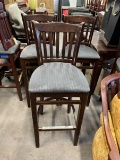 (3) Upholstered Seat Hardwood Bar Stools