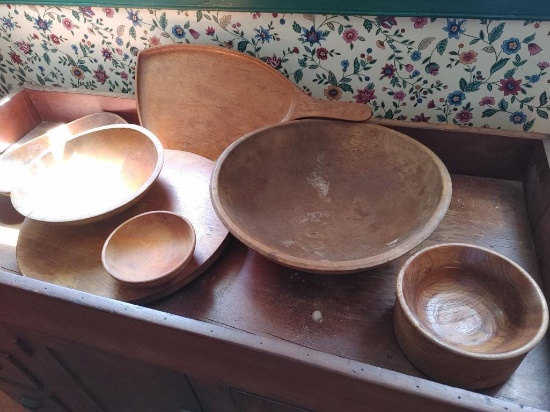 (7) Vintage Wood Bowls