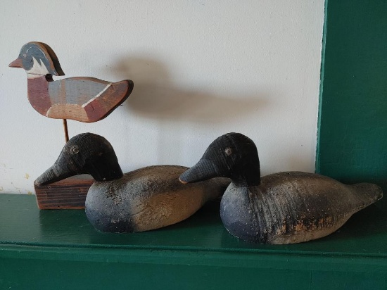 (2) Carved Decoys And (1) Decorative Shore Bird