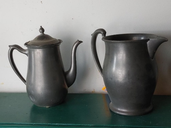 (2) Pewter Vessels. Coffee Pot And Water Pitcher