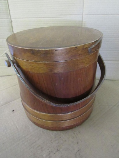 Wood Firkin 10 1/2" Diameter x 10"h With Cover & Wood Handle