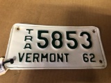 1962 Vermont Trailer Plate 5853