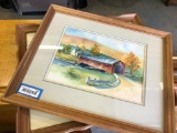 (2) Framed Watercolors/Pencil Drawings Covered Bridge Scenes