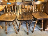 (3) Heavy Pine Swivel Bar Stools