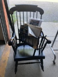Hardwood Rocker With Gold Stenciling & Magazine Rack With Contents