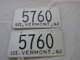 Pair of 1962 VT License Plates 5760