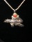 Sterling Silver Bird Pendant with Coral on 20