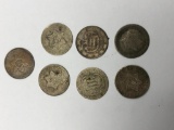 (7) U.S. Silver Three Cent Pieces