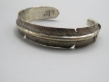 Native American Sterling Silver Feather Form Bangle Bracelet