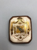 Silver Mounted Painted Porcelain Coat of Arms Buckle