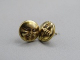 Pair of 14K Yellow Gold & Diamond Full Moon Face Earrings
