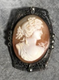 Vintage Sterling Silver and Cameo Brooch