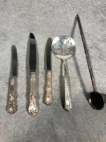 Sterling Silver Candle Snuffer & (4) Hollow Sterling Handle Flatware Pieces