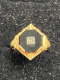 10K Yellow Gold, Black Onyx & Diamond Victorian Ring