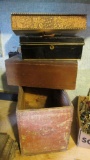 (4) Wood & Toleware Ware Covered Boxes