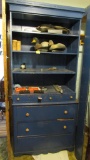 Blue Painted 5 Drawer Step Back Cabinet