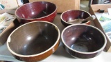 (4) Nesting Stoneware Bowls & Wood Scoop