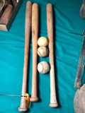 (3) Vintage Baseball Bats with Baseballs