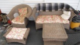 5 Piece Wicker Porch Set with Upholstered Seats