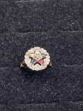 Vintage 10K Yellow Gold & Gemstone Order of the Eastern Star Ladies Ring