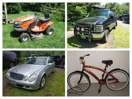 (1432) Vehicles, Riding Mower, Kayaks, Tools