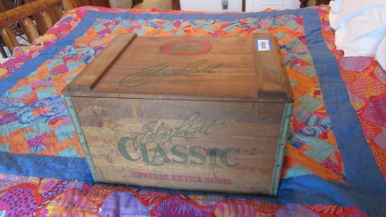 Labatt Beer Company Wood Crate, Hand Painted Duck Decorated Stool and Rag Wrapped Rattan Basket