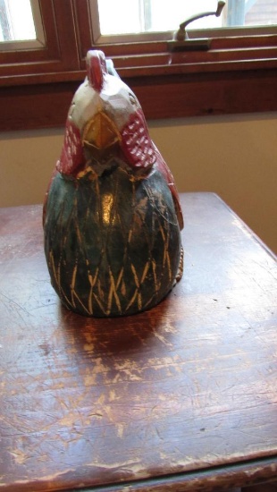 Paint Decorated Carved Wood Rooster