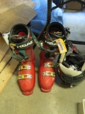 Pair of Salomon Falcon 10 Ski Boots Size 11 1/2 with Hot Tronic Warmers & POC Helmet Size XL