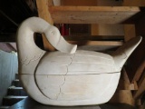 Carved Wood Preening Goose Ice Bucket/Cooler