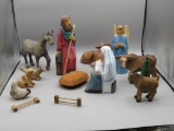 (12) Piece Hand Carved Wood Nativity-Assembled Set