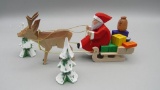 (4) Erzgebirge Hand Carved Wood Santa Sleigh & Deer